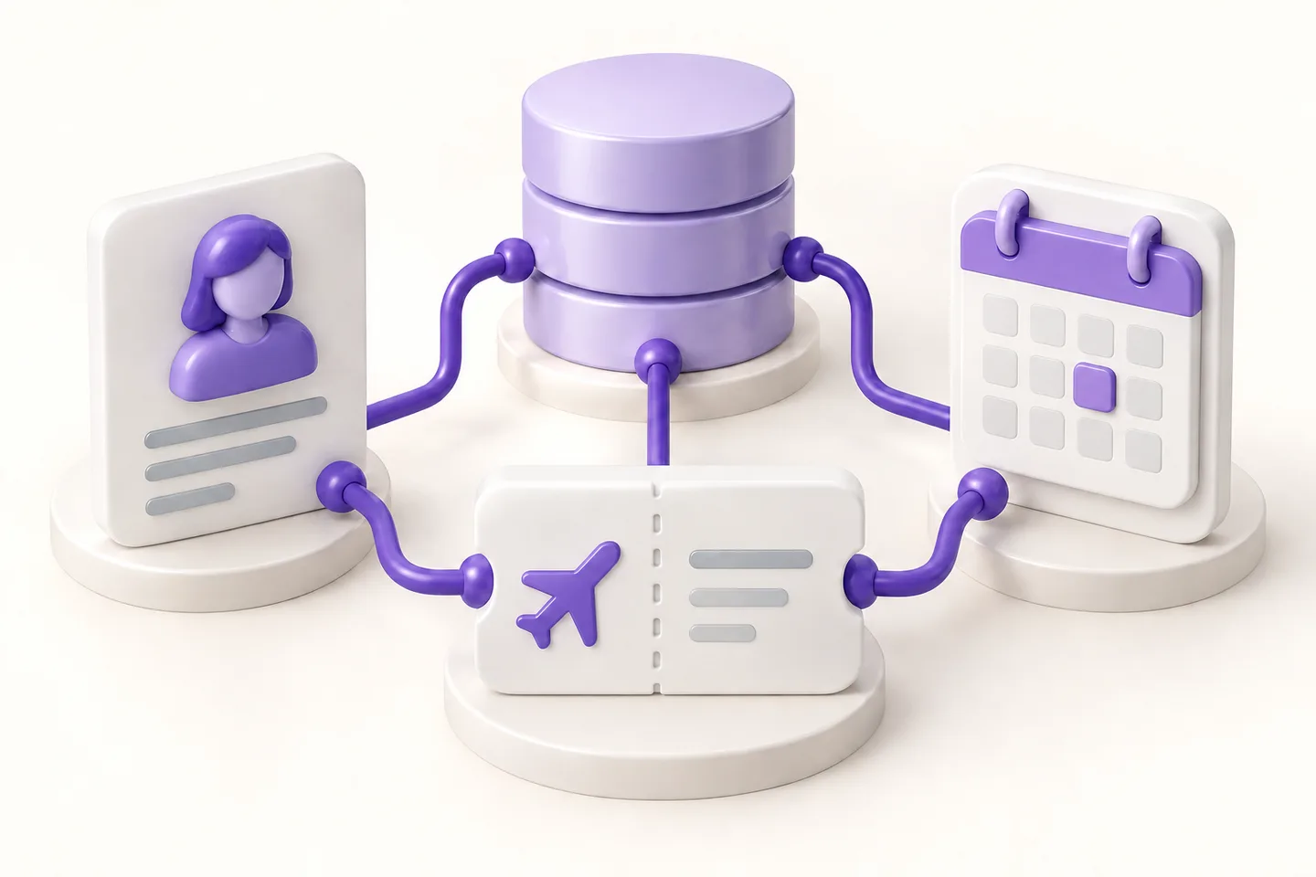 Illustration connecting a customer, an activity and a booking with shared data storage.